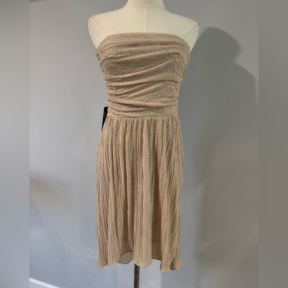 Express Dresses & Skirts - NWT Express Shimmering High Low Sequin Strapless Dress in Tan